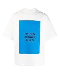 T-shirt à col rond imprimé blanc et bleu Jil Sander