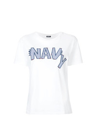 T-shirt à col rond imprimé blanc et bleu Jil Sander Navy