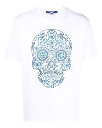 T-shirt à col rond imprimé blanc et bleu Junya Watanabe