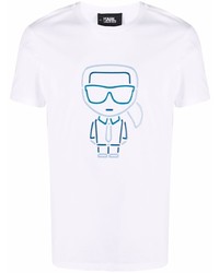 T-shirt à col rond imprimé blanc et bleu Karl Lagerfeld