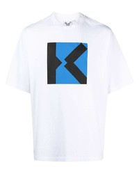 T-shirt à col rond imprimé blanc et bleu Kenzo