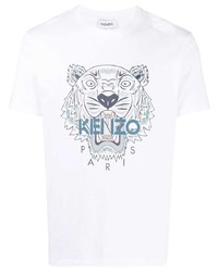 T-shirt à col rond imprimé blanc et bleu Kenzo