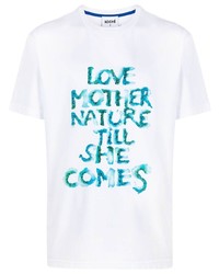 T-shirt à col rond imprimé blanc et bleu Koché