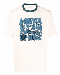 T-shirt à col rond imprimé blanc et bleu Lanvin