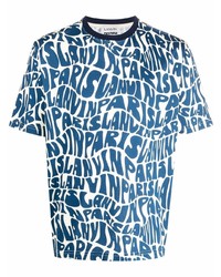 T-shirt à col rond imprimé blanc et bleu Lanvin