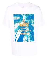 T-shirt à col rond imprimé blanc et bleu Levi's