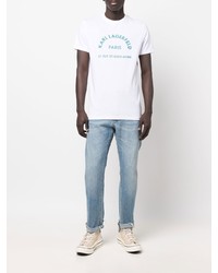 T-shirt à col rond imprimé blanc et bleu Karl Lagerfeld