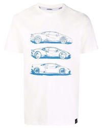 T-shirt à col rond imprimé blanc et bleu Automobili Lamborghini