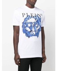 T-shirt à col rond imprimé blanc et bleu Philipp Plein