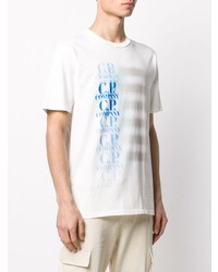 T-shirt à col rond imprimé blanc et bleu C.P. Company