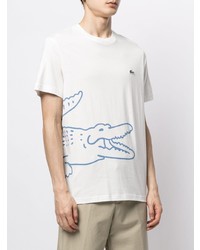 T-shirt à col rond imprimé blanc et bleu Lacoste