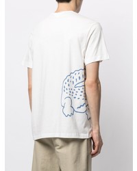 T-shirt à col rond imprimé blanc et bleu Lacoste