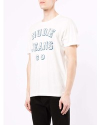 T-shirt à col rond imprimé blanc et bleu Nudie Jeans