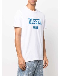 T-shirt à col rond imprimé blanc et bleu Diesel