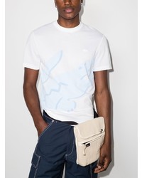 T-shirt à col rond imprimé blanc et bleu Lacoste