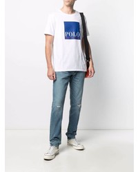 T-shirt à col rond imprimé blanc et bleu Polo Ralph Lauren