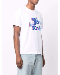 T-shirt à col rond imprimé blanc et bleu MAISON KITSUNÉ