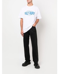 T-shirt à col rond imprimé blanc et bleu Daily Paper