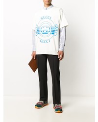 T-shirt à col rond imprimé blanc et bleu Gucci