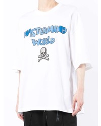 T-shirt à col rond imprimé blanc et bleu Mastermind World