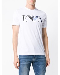 T-shirt à col rond imprimé blanc et bleu Emporio Armani
