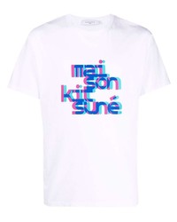 T-shirt à col rond imprimé blanc et bleu MAISON KITSUNÉ