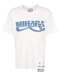 T-shirt à col rond imprimé blanc et bleu Maison Mihara Yasuhiro