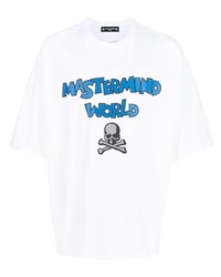 T-shirt à col rond imprimé blanc et bleu Mastermind World