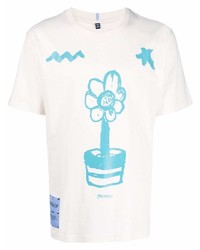 T-shirt à col rond imprimé blanc et bleu McQ