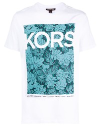 T-shirt à col rond imprimé blanc et bleu Michael Kors