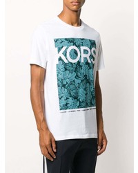 T-shirt à col rond imprimé blanc et bleu Michael Kors