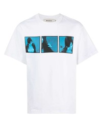 T-shirt à col rond imprimé blanc et bleu Misbhv