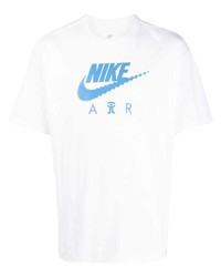 T-shirt à col rond imprimé blanc et bleu Nike
