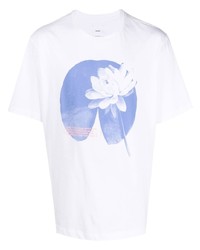 T-shirt à col rond imprimé blanc et bleu Oamc