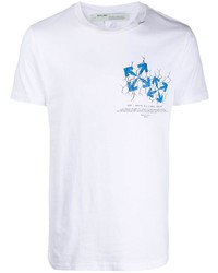 T-shirt à col rond imprimé blanc et bleu Off-White