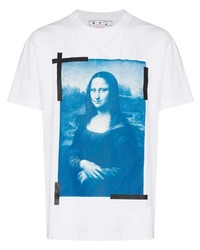 T-shirt à col rond imprimé blanc et bleu Off-White