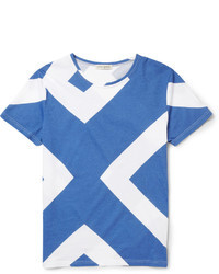 T-shirt à col rond imprimé blanc et bleu Oliver Spencer