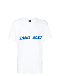T-shirt à col rond imprimé blanc et bleu Omc