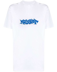 T-shirt à col rond imprimé blanc et bleu PACCBET