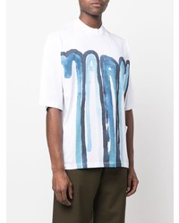 T-shirt à col rond imprimé blanc et bleu Marni