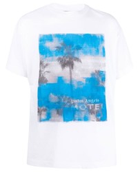 T-shirt à col rond imprimé blanc et bleu Palm Angels