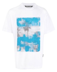 T-shirt à col rond imprimé blanc et bleu Palm Angels