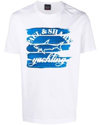 T-shirt à col rond imprimé blanc et bleu Paul & Shark