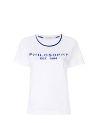 T-shirt à col rond imprimé blanc et bleu Philosophy di Lorenzo Serafini