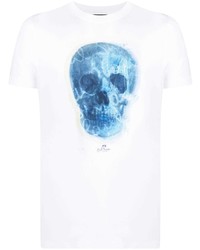 T-shirt à col rond imprimé blanc et bleu PS Paul Smith