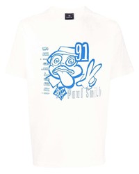 T-shirt à col rond imprimé blanc et bleu PS Paul Smith