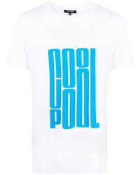 T-shirt à col rond imprimé blanc et bleu Ron Dorff