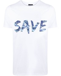 T-shirt à col rond imprimé blanc et bleu Save The Duck