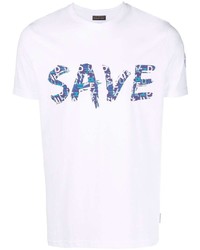 T-shirt à col rond imprimé blanc et bleu Save The Duck