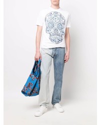 T-shirt à col rond imprimé blanc et bleu Junya Watanabe MAN